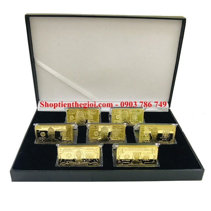 Hộp quà tặng medal vàng 7 mệnh giá 1-100 dollars Mỹ - SP005333